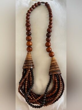 Handcrafted Brown Multi-Strand Wood Bead Necklace